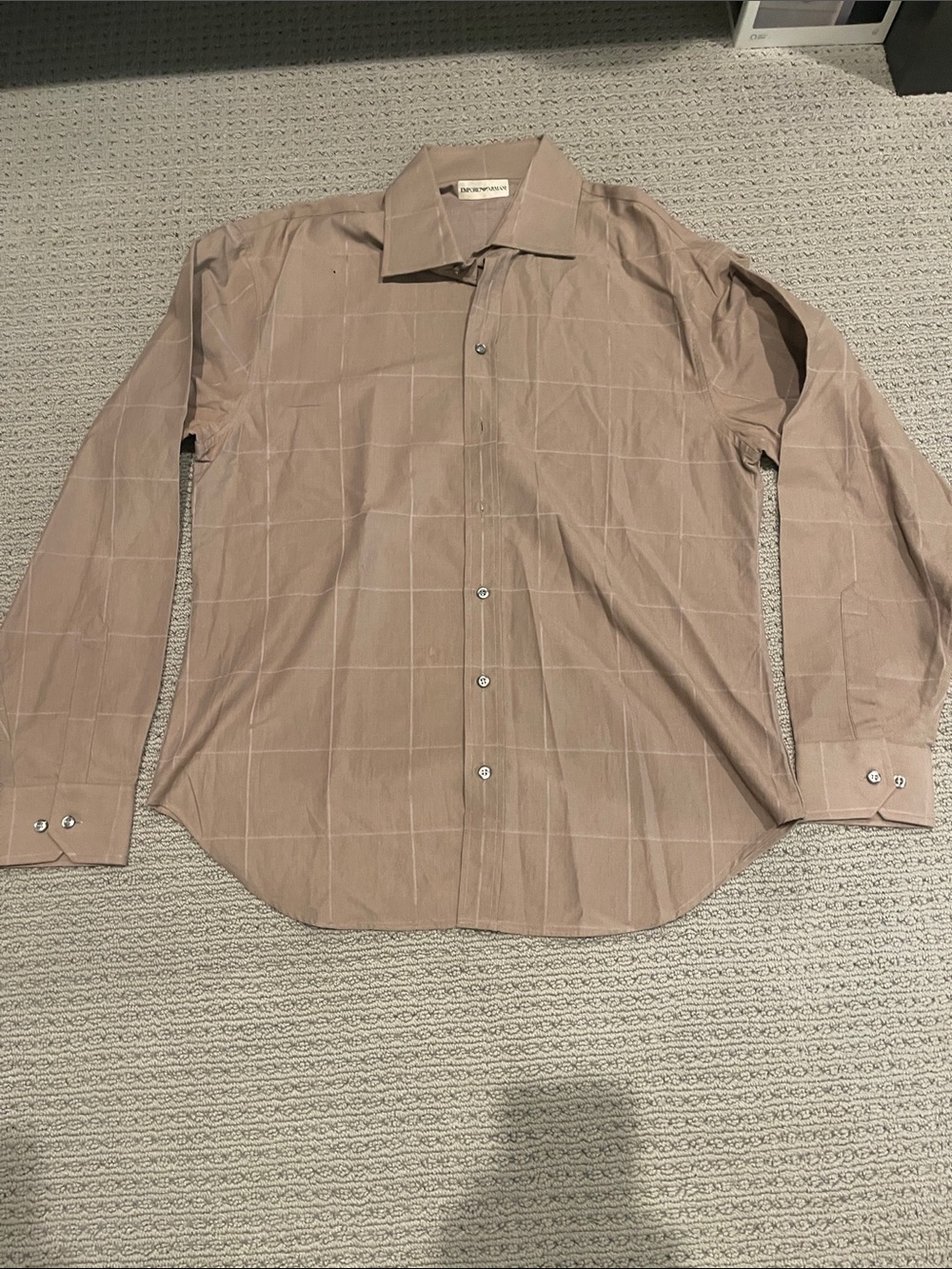 Emporio Armani Taupe Windowpane Dress Shirt